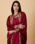 Burgundy satin Embroidered squares