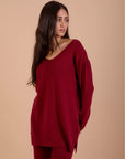 Burgundy V-Neck Knit Pullover
