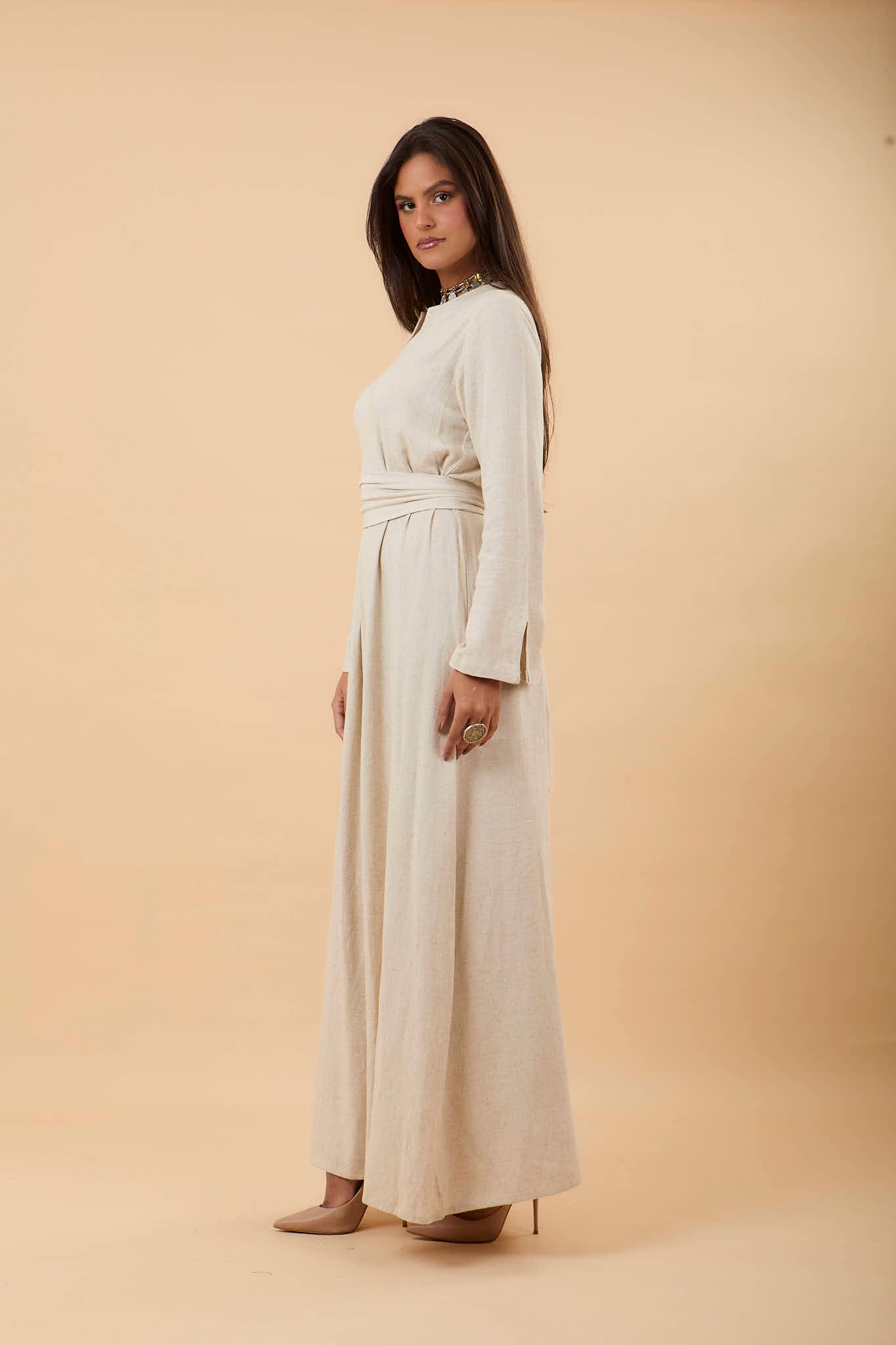 Beige linen LS Linen dress  nahlaelalfydesigns