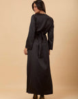 Black V - neck satin Dress - nahlaelalfydesigns