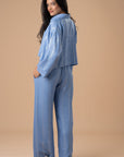 Blue Metallic stripes Pants - nahlaelalfydesigns