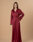 Burgundy V - neck satin Dress - nahlaelalfydesigns