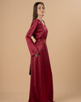 Burgundy V - neck satin Dress - nahlaelalfydesigns