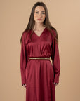 Burgundy V - neck satin Dress - nahlaelalfydesigns