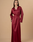 Burgundy V - neck satin Dress - nahlaelalfydesigns