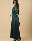 Olive V - neck satin Dress - nahlaelalfydesigns
