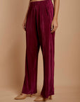 Plum thin pleated satin Pants - nahlaelalfydesigns