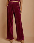 Plum thin pleated satin Pants - nahlaelalfydesigns