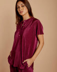 Plum thin pleated satin Top - nahlaelalfydesigns