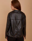 Short leather over-shirt - Black