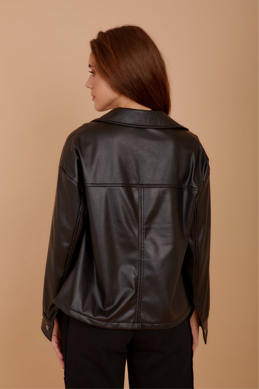 Short leather over-shirt - Black