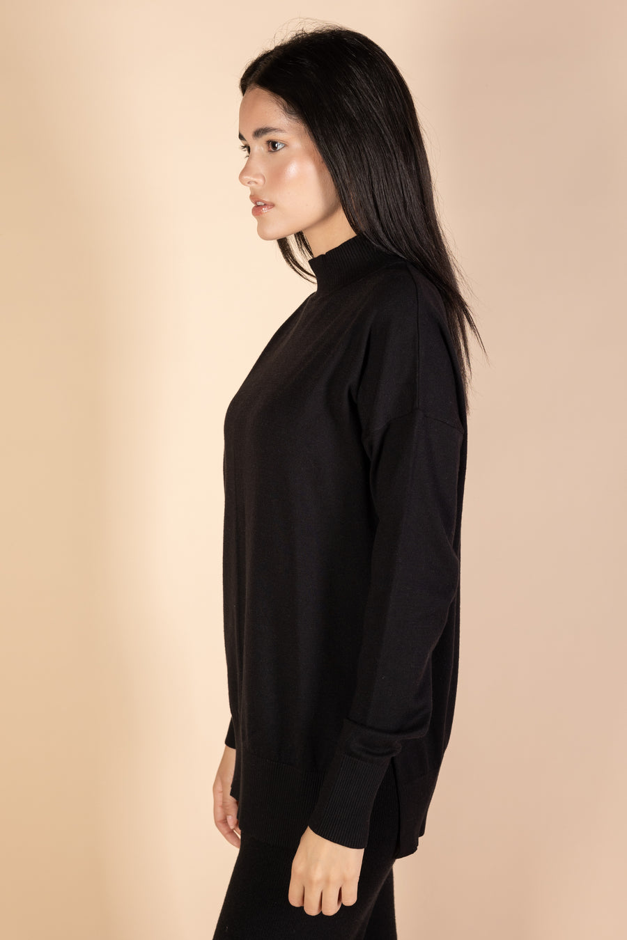 Black High Neck Knit Pullover