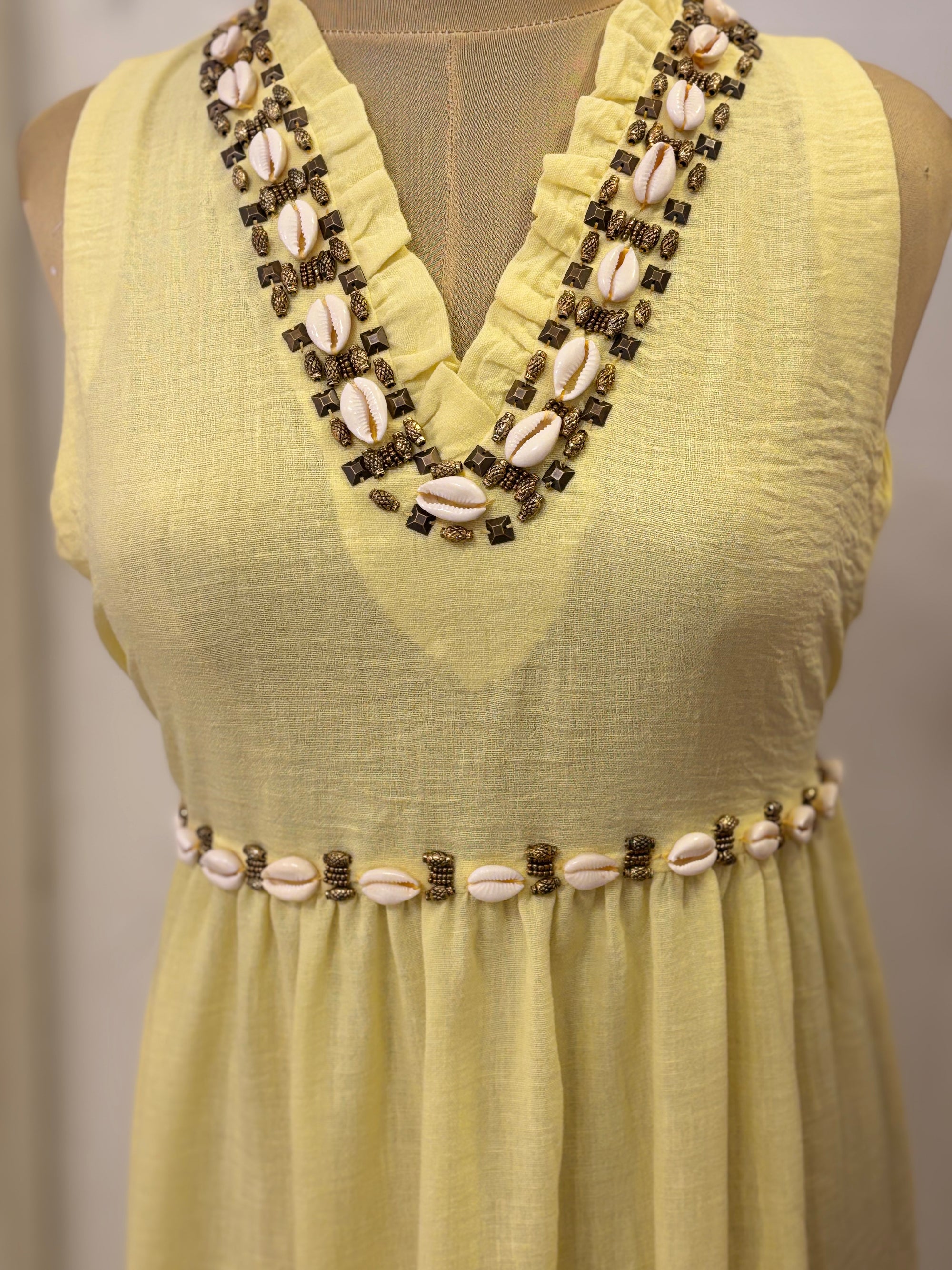 Handmade Embelishment shells dress - Yellow