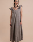 Puff sleeve Dress - Beige stripes