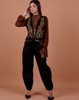 Black suede Vest Golden handmade embellishments