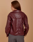 Short leather over-shirt - Burgundy