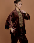 Brown Velvet set  - Kimono +pants
