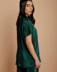 Teal thin pleated satin Top