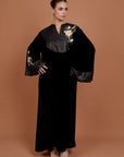 Black velvet floral kaftan