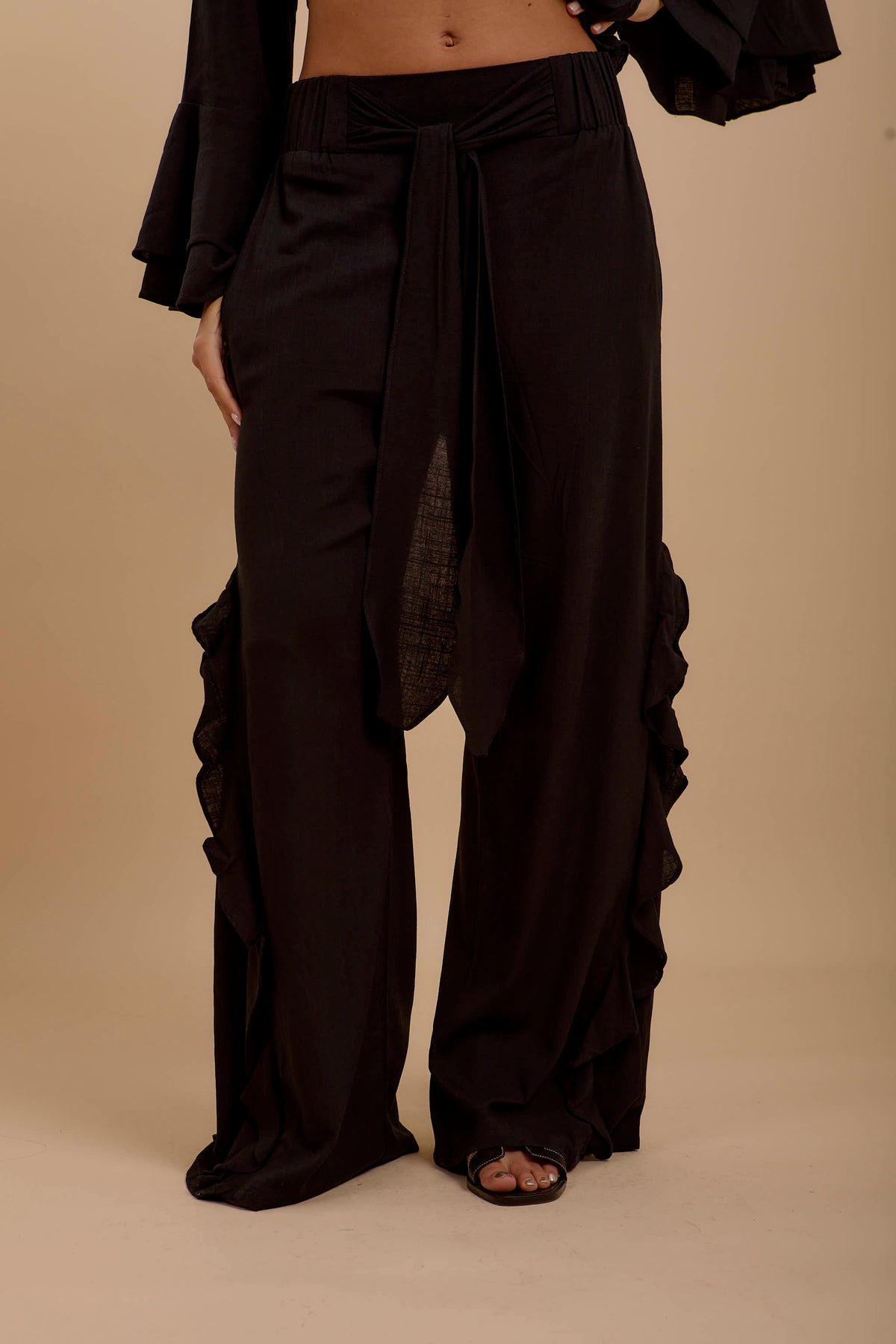 Side Ruffle Pants Black side ruffles Pants – nahlaelalfydesigns