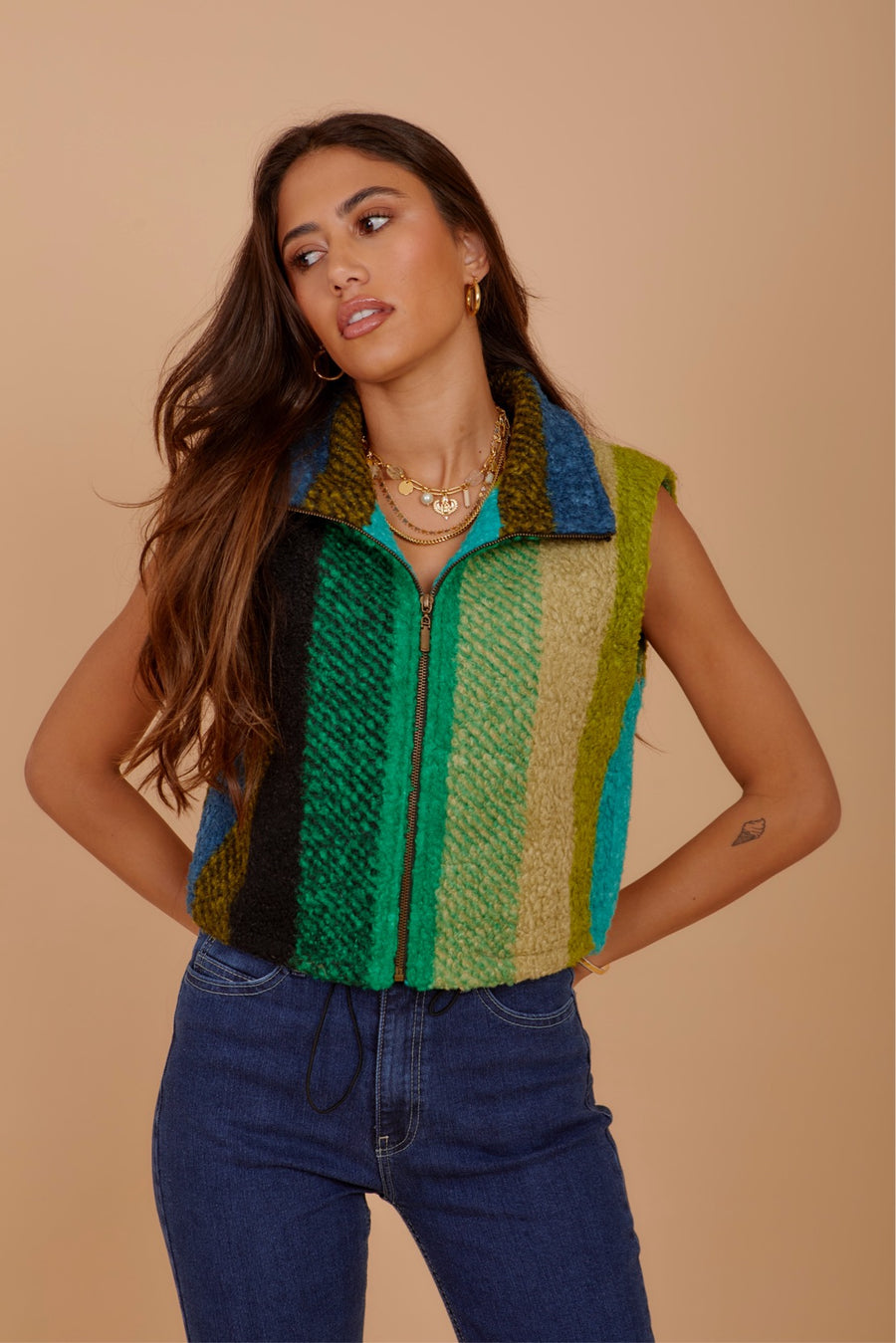 Stripes wool short vest