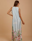 Palm print satin sleeveless Dress