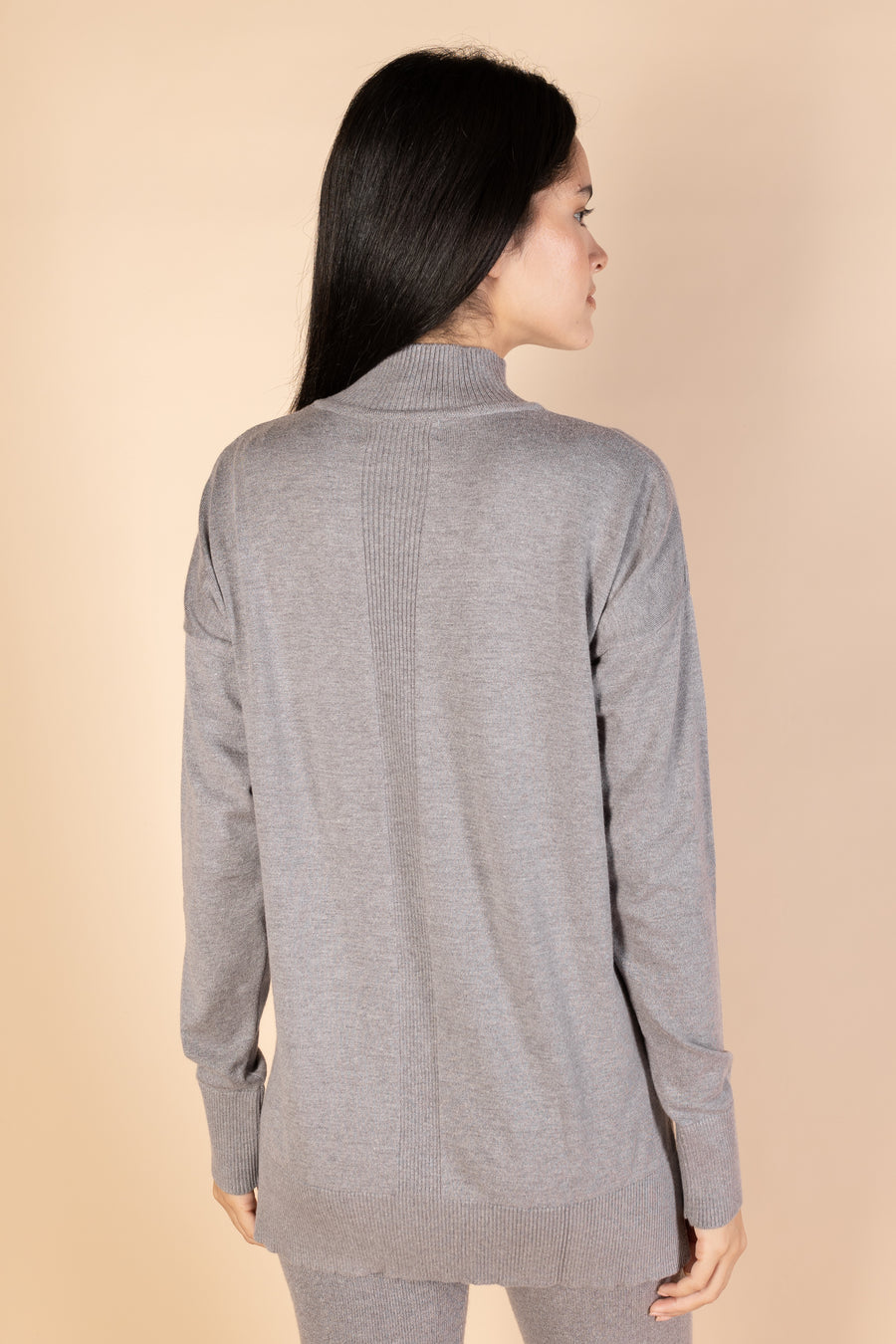 Grey High Neck Knit Pullover