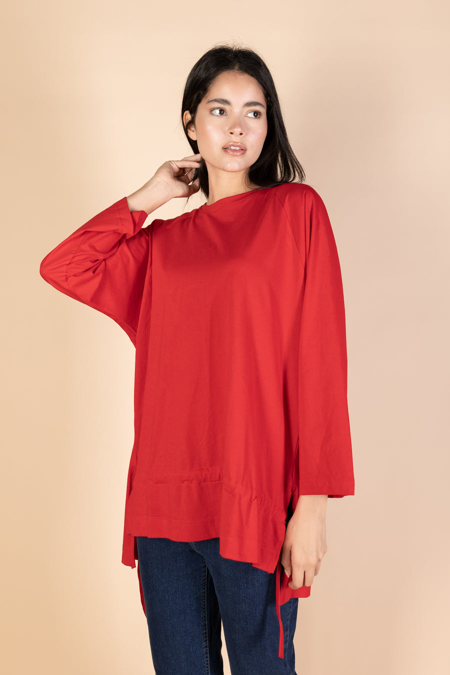 Oversized Drawstring T-shirt - Red