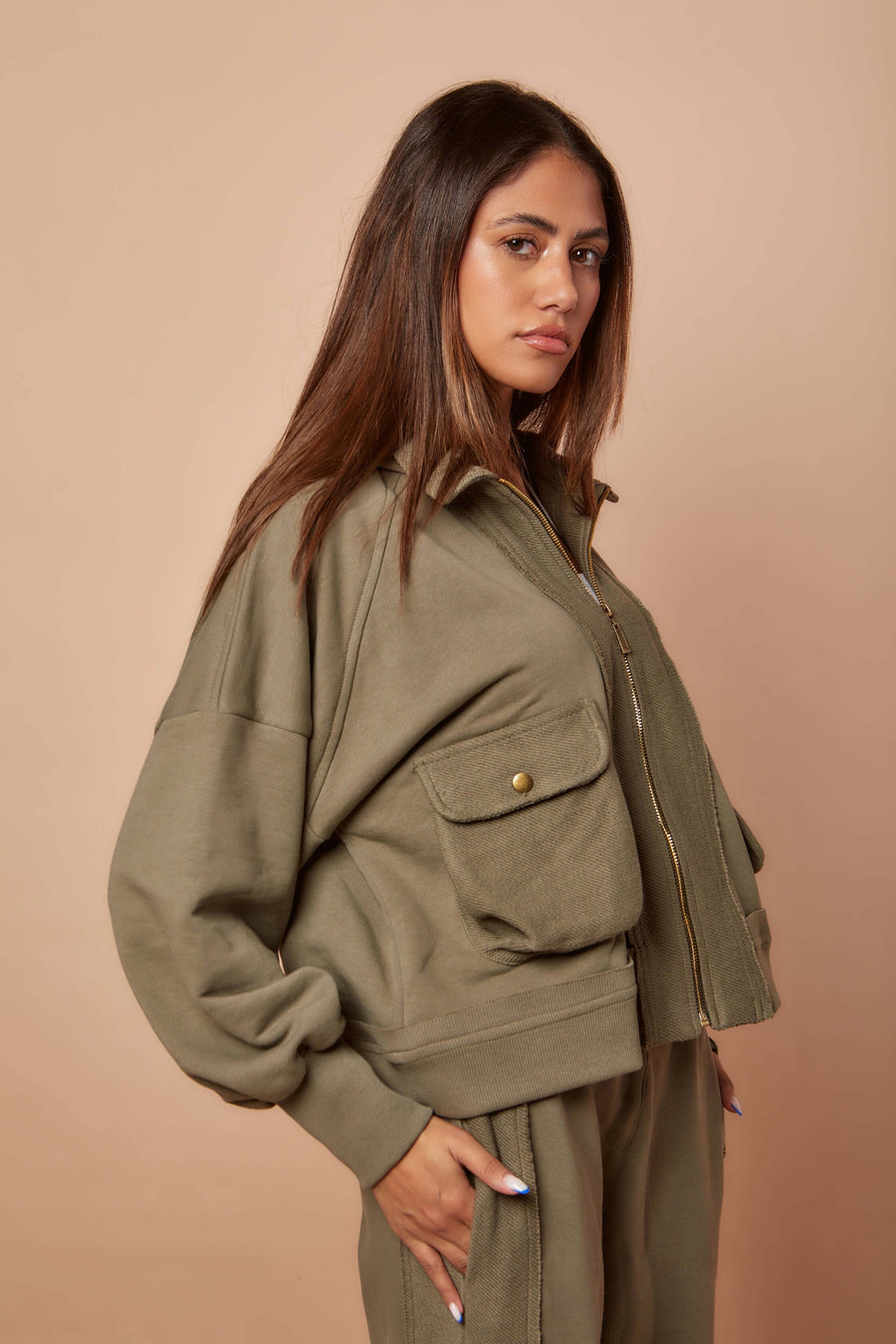 Olive Short zip-up Jacket