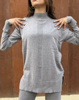 Grey High Neck Knit Pullover