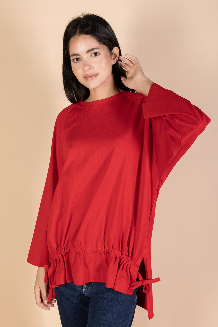 Oversized Drawstring T-shirt - Red