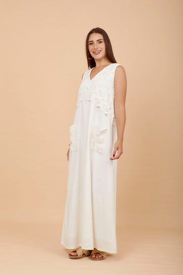 Off-white Linen & Crochet sleeveless dress