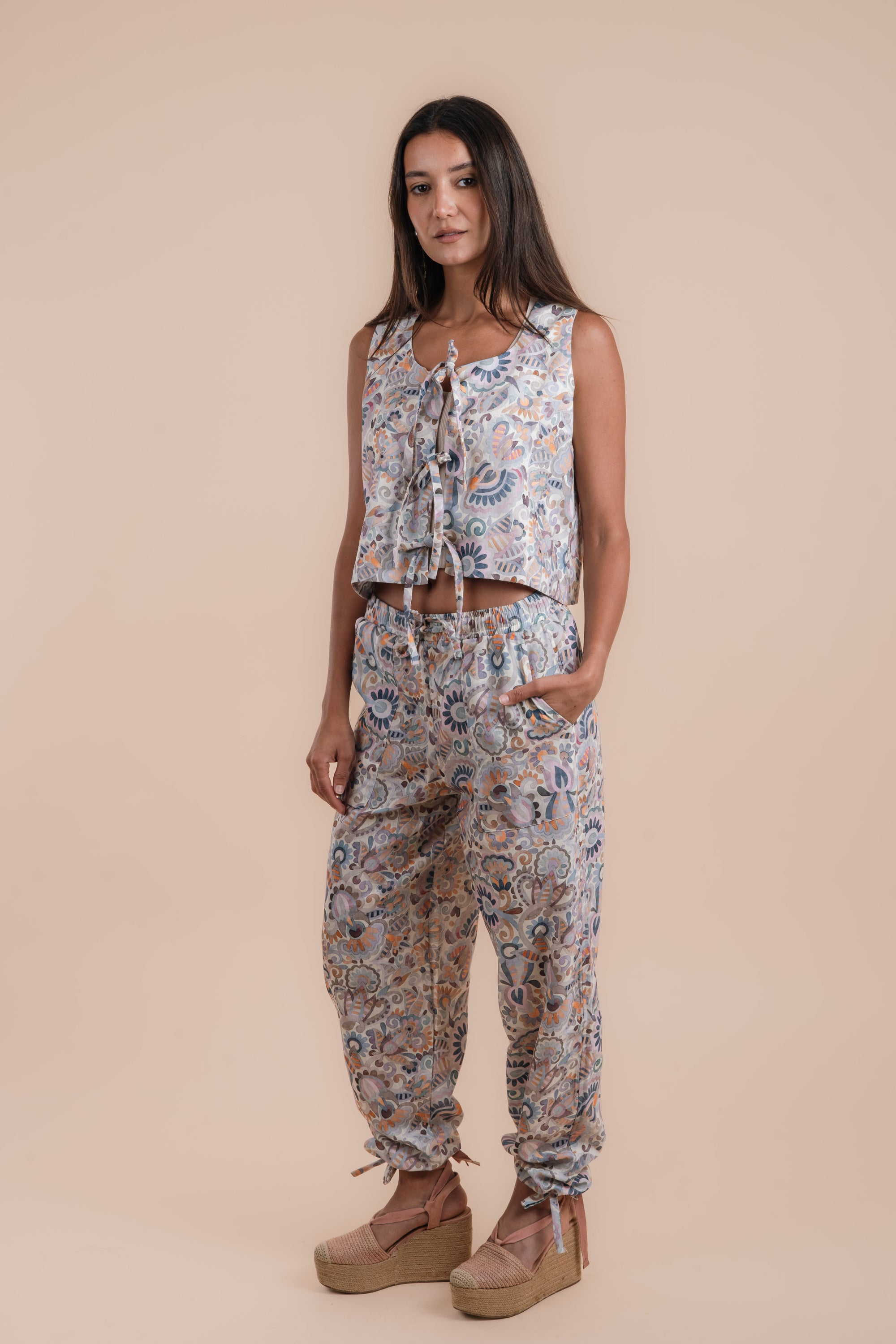 Floral print Pants + Vest Set