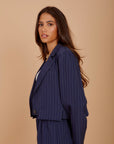 Navy stripes short blazer