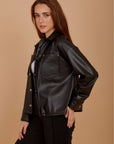 Short leather over-shirt - Black