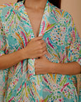 Turquoise print Kimono