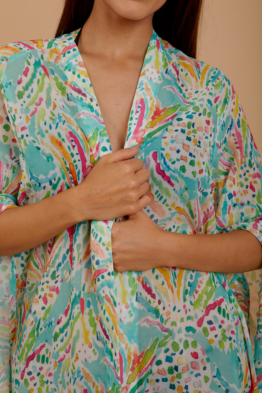 Turquoise print Kimono