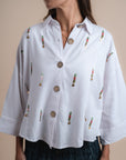 Linen shirt handmade sequins - White