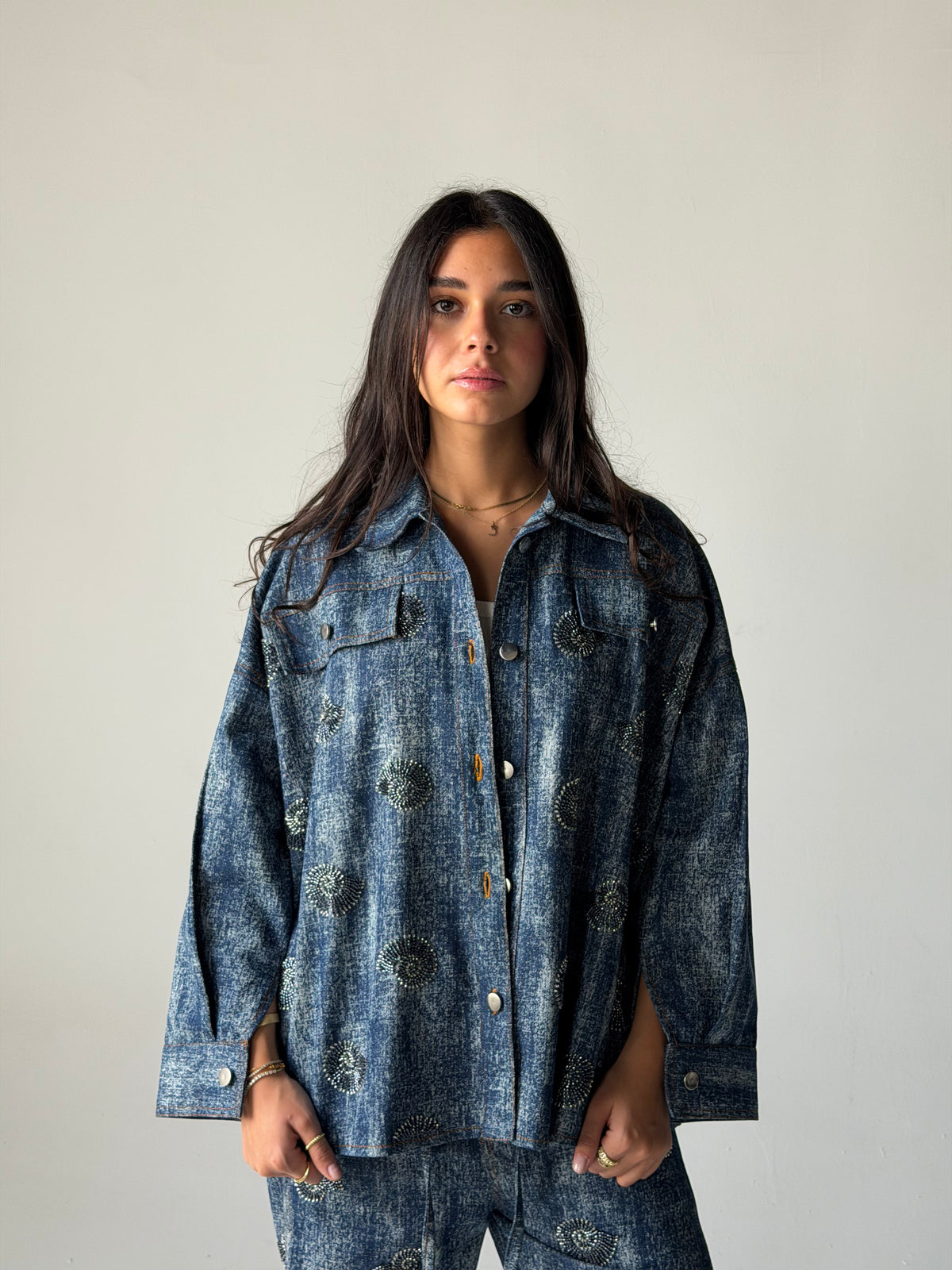 Denim shirt embelished shells- Navy