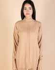 Camel High Neck Knit Pullover