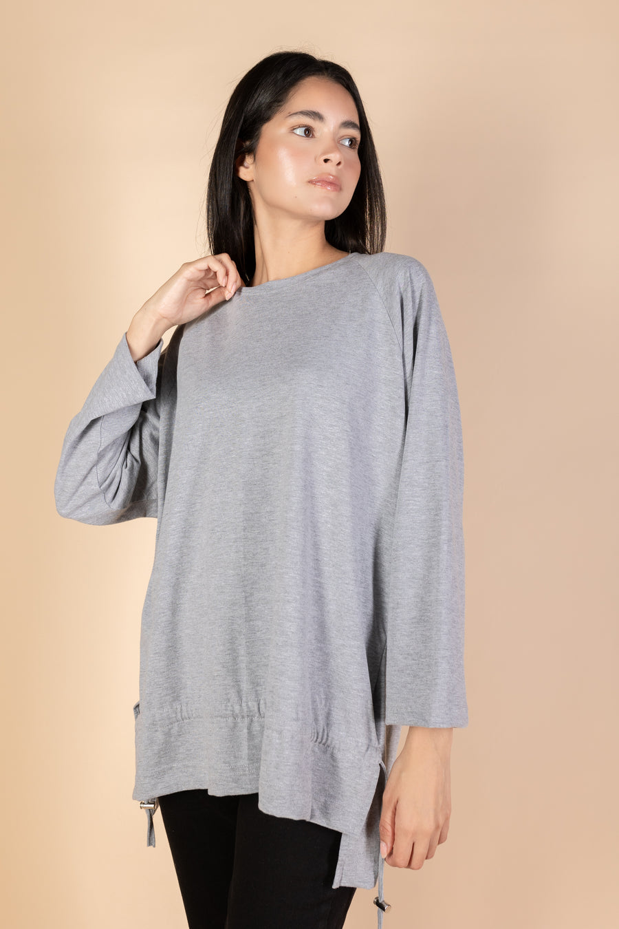 Oversized Drawstring T-shirt - Grey