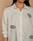 Evil Eye & Rhinestones Fringes Linen shirt