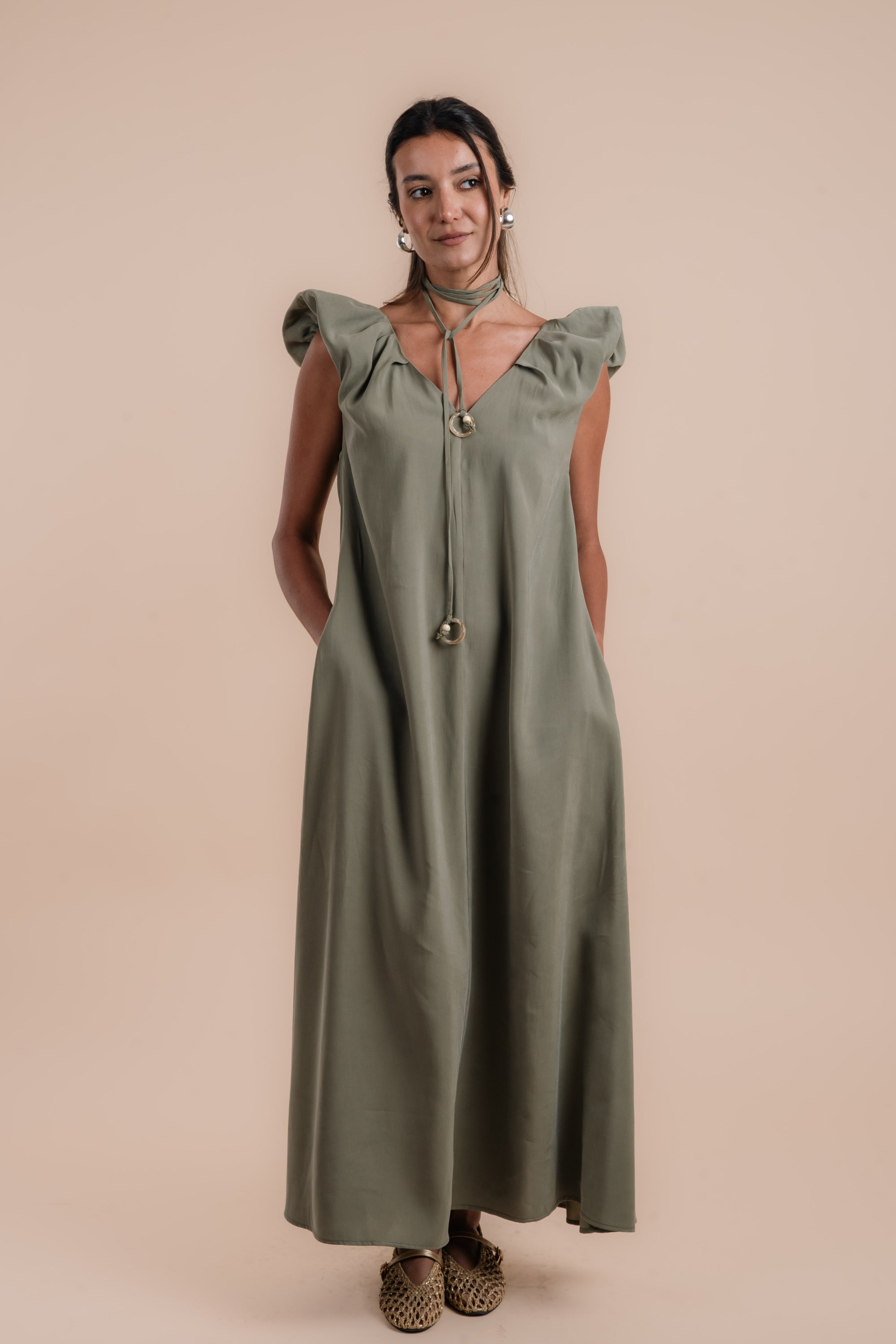 Puff sleeve Dress - Olive