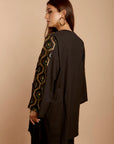 Black & Green Embroidered short Kimono