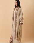 Beige Satin Embelished stripes Kaftan