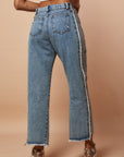 Side Fringes Jeans - Blue