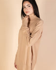 Camel High Neck Knit Pullover