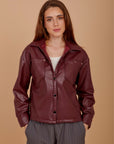 Short leather over-shirt - Burgundy