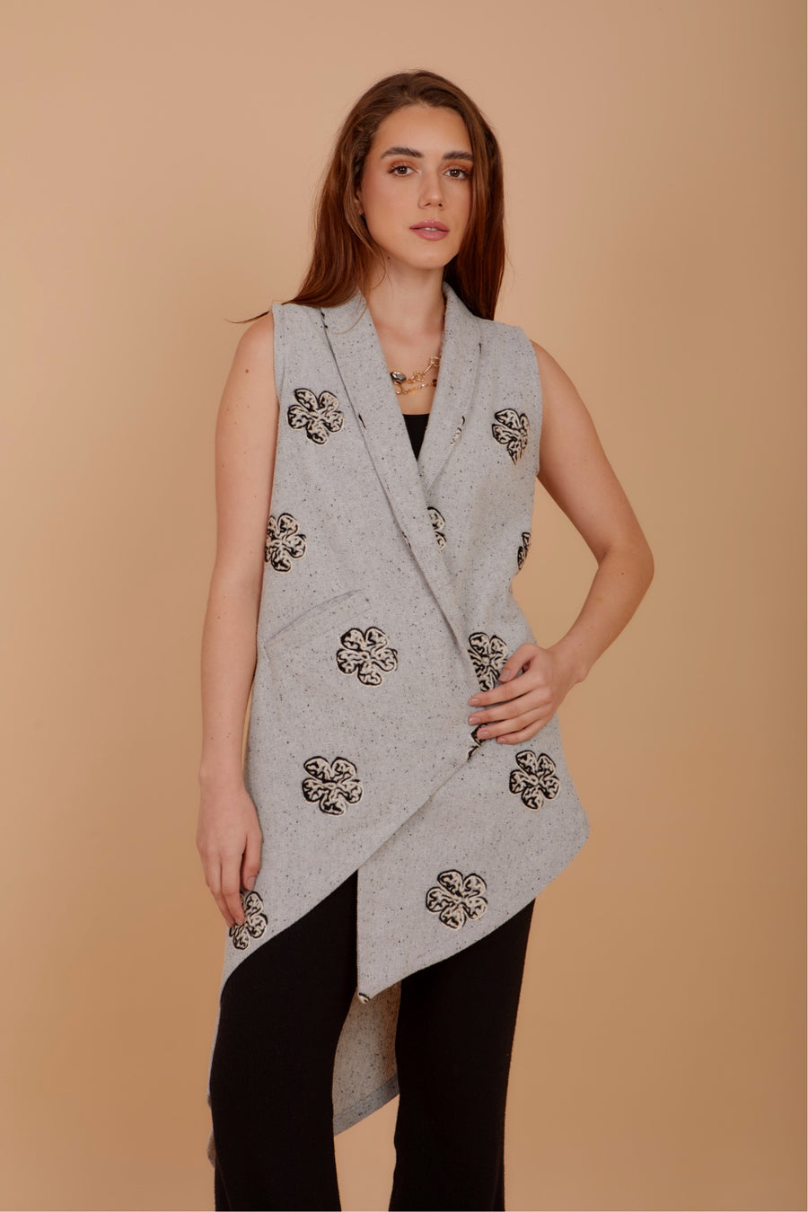 Grey Asymmetrical blended wool Waistcoat