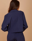 Navy stripes short blazer